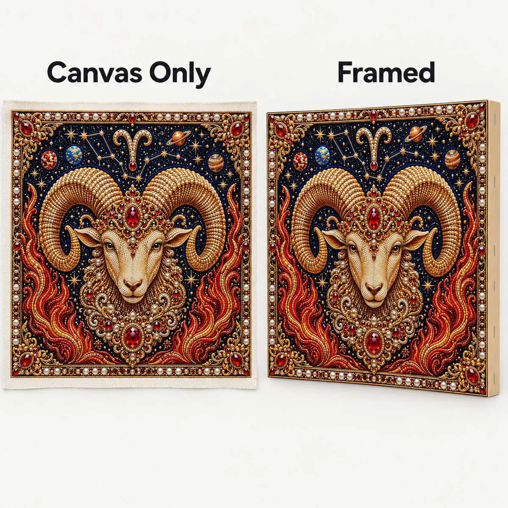 aries canvas-only and framed display options; no decorative outer frame included