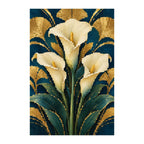 White-background finished diamond painting of art deco calla lily fan