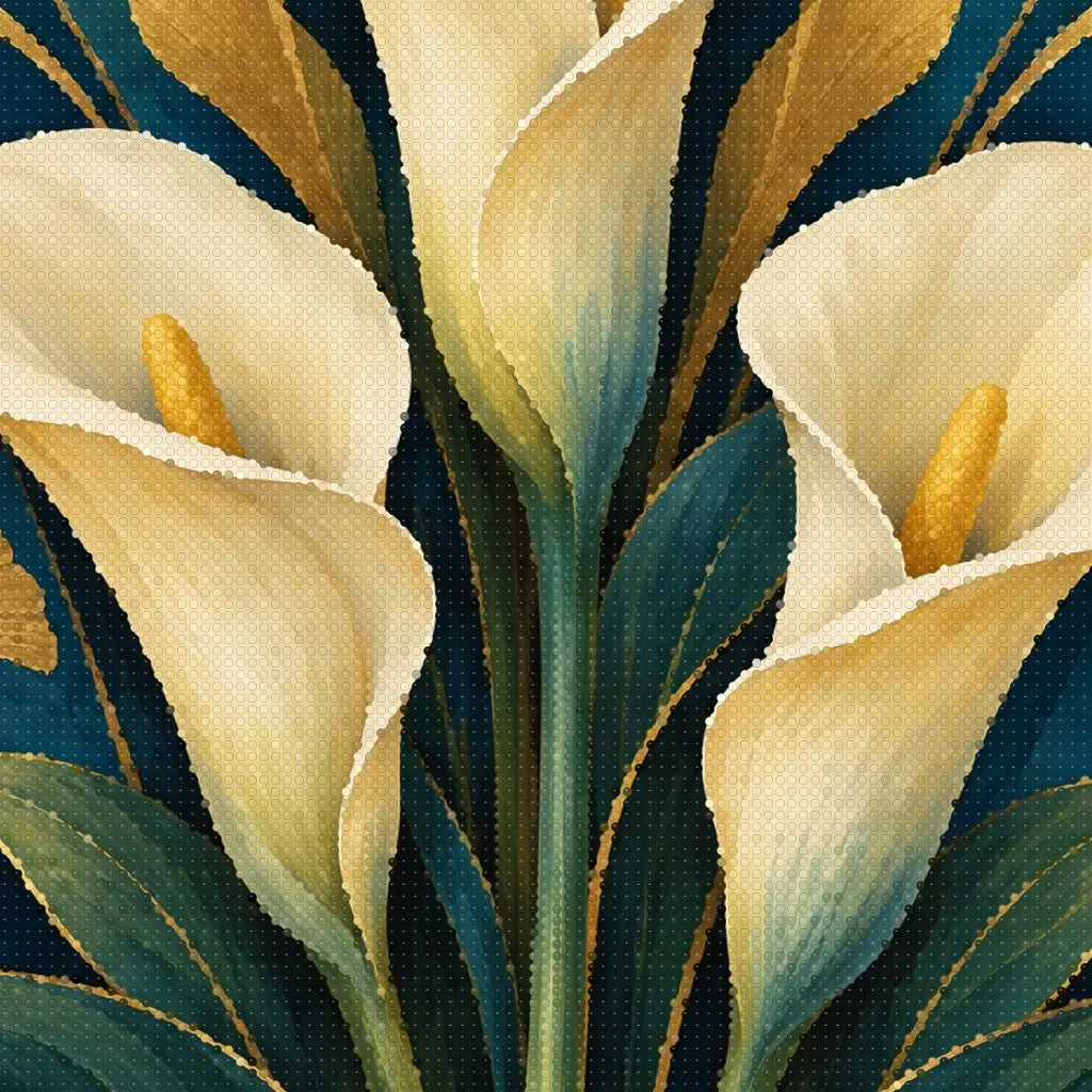 Close-up diamond detail of the art deco calla lily fan diamond painting