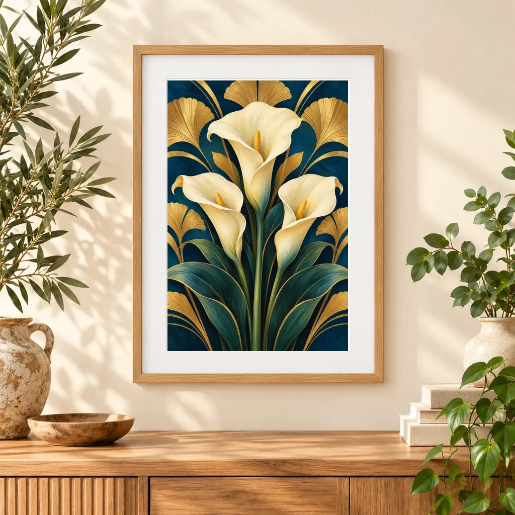 Framed home display of the art deco calla lily fan diamond painting