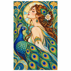 Art Nouveau Peacock Lady Diamond Painting Kit — finished diamond painting on white background