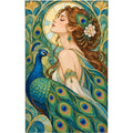 Art Nouveau Peacock Lady Diamond Painting Kit — original white-background artwork