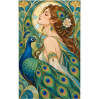 Art Nouveau Peacock Lady Diamond Painting Kit — original white-background artwork