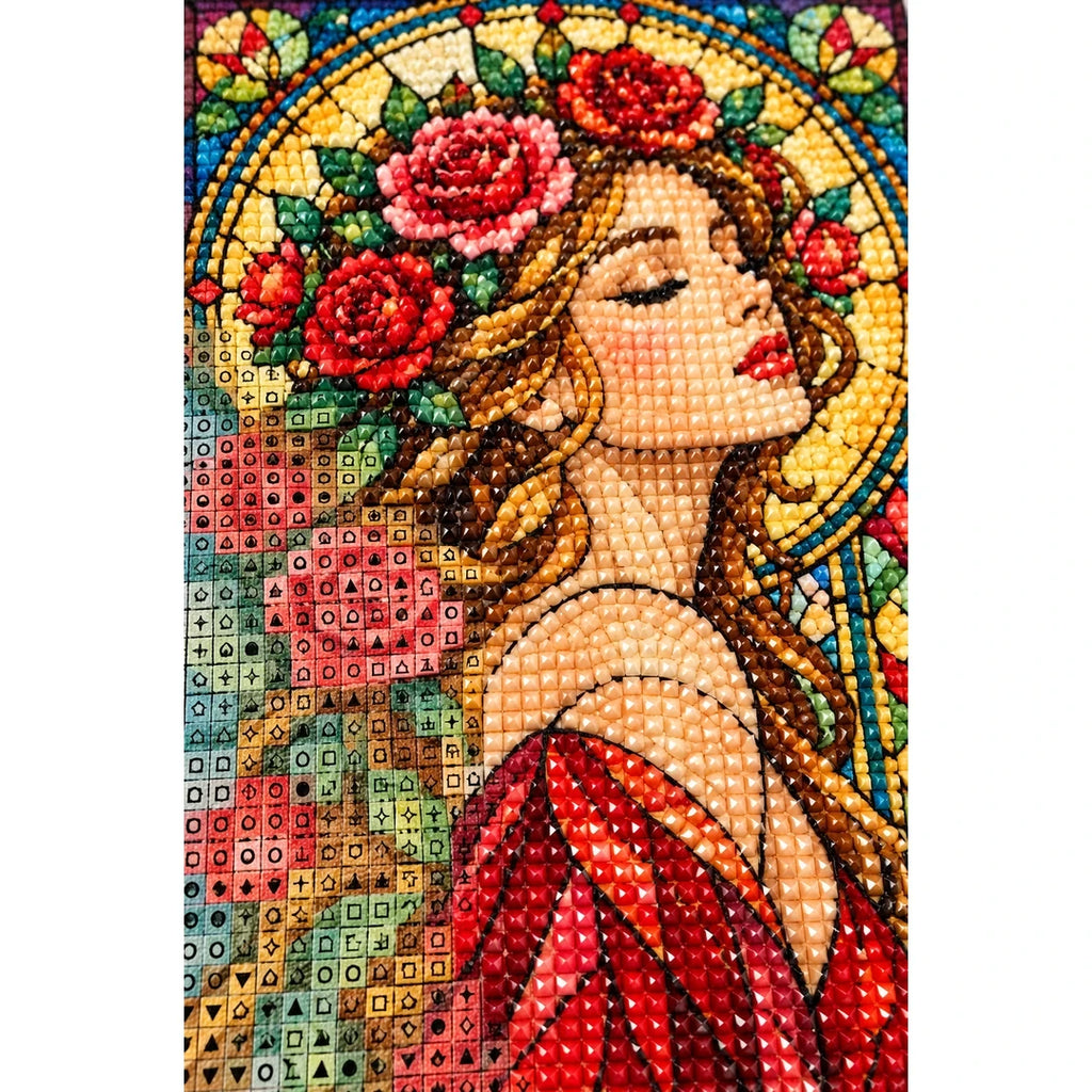 Art Nouveau Rose Lady Diamond Painting Kit — canvas and drill material detail