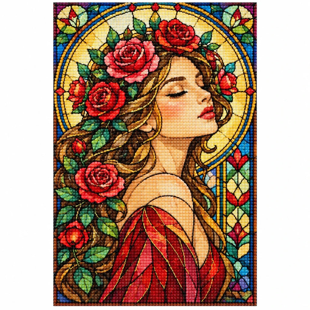 Art Nouveau Rose Lady Diamond Painting Kit — finished diamond painting on white background
