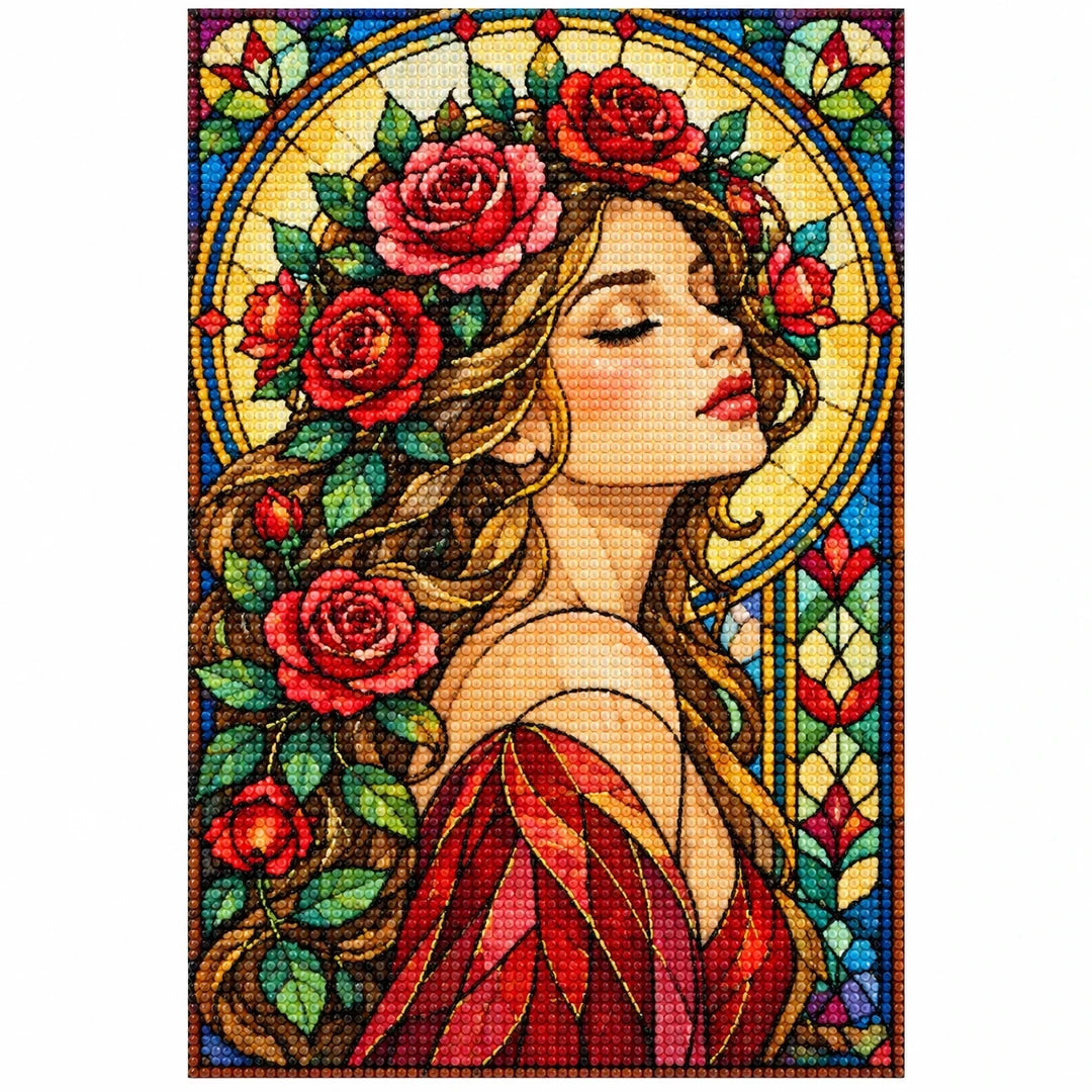 Art Nouveau Rose Lady Diamond Painting Kit — finished diamond painting on white background