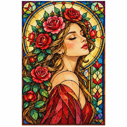 Art Nouveau Rose Lady Diamond Painting Kit — finished diamond painting on white background