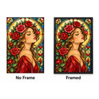 Art Nouveau Rose Lady Diamond Painting Kit — No Frame and Framed style comparison