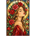 Art Nouveau Rose Lady Diamond Painting Kit — original white-background artwork