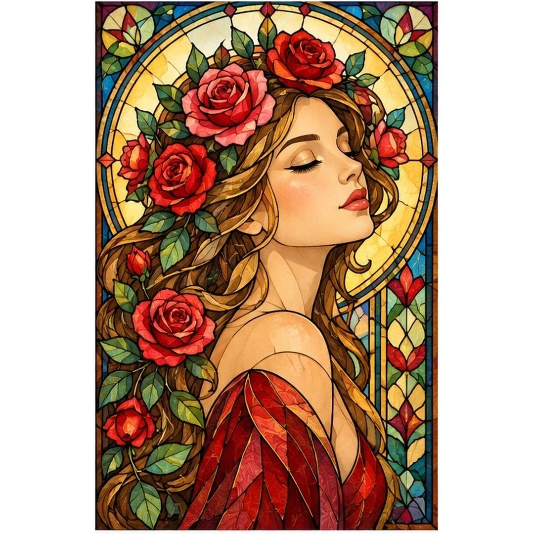 Art Nouveau Rose Lady Diamond Painting Kit — original white-background artwork