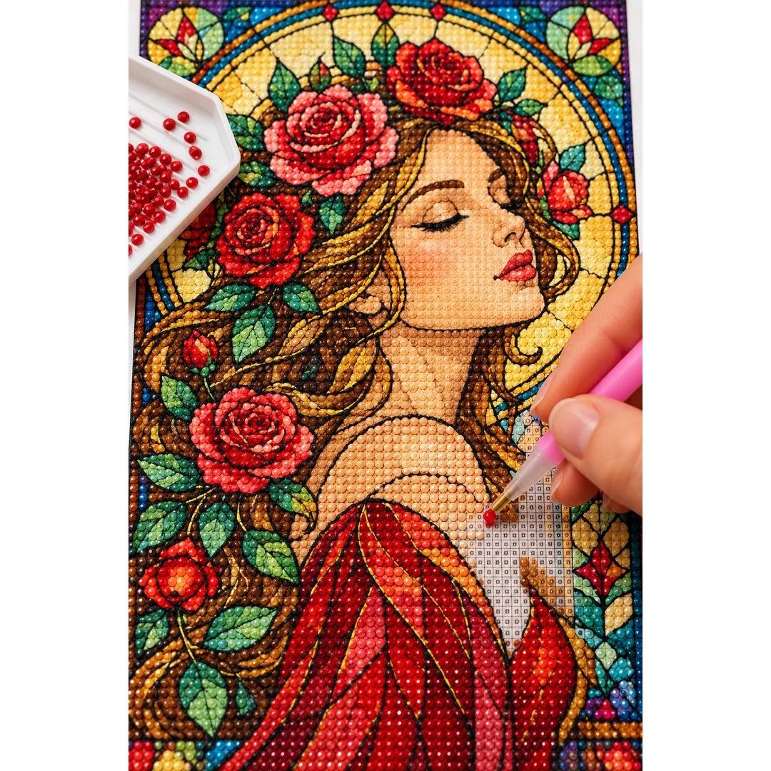 Art Nouveau Rose Lady Diamond Painting Kit — diamond painting application process