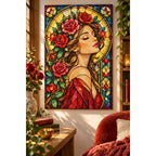 Art Nouveau Rose Lady Diamond Painting Kit — finished diamond painting in a home setting