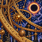 Close-up of the ornate astrolabe and celestial details formed with diamond drills