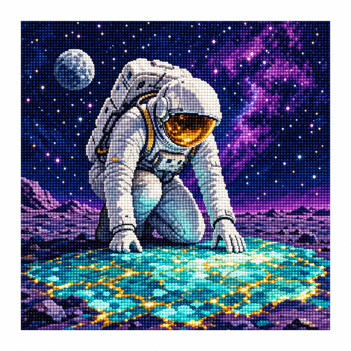 White-background finished diamond painting of Celestial Mosaic