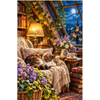 Attic Reading Nook Moonlight — original artwork on a clean white background