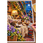 Attic Reading Nook Moonlight — diamond painting process with applicator pen