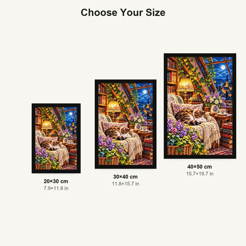 Attic Reading Nook Moonlight — size comparison for 20 × 30, 30 × 40 and 40 × 50 cm