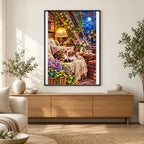 Attic Reading Nook Moonlight — finished diamond painting displayed in a home interior