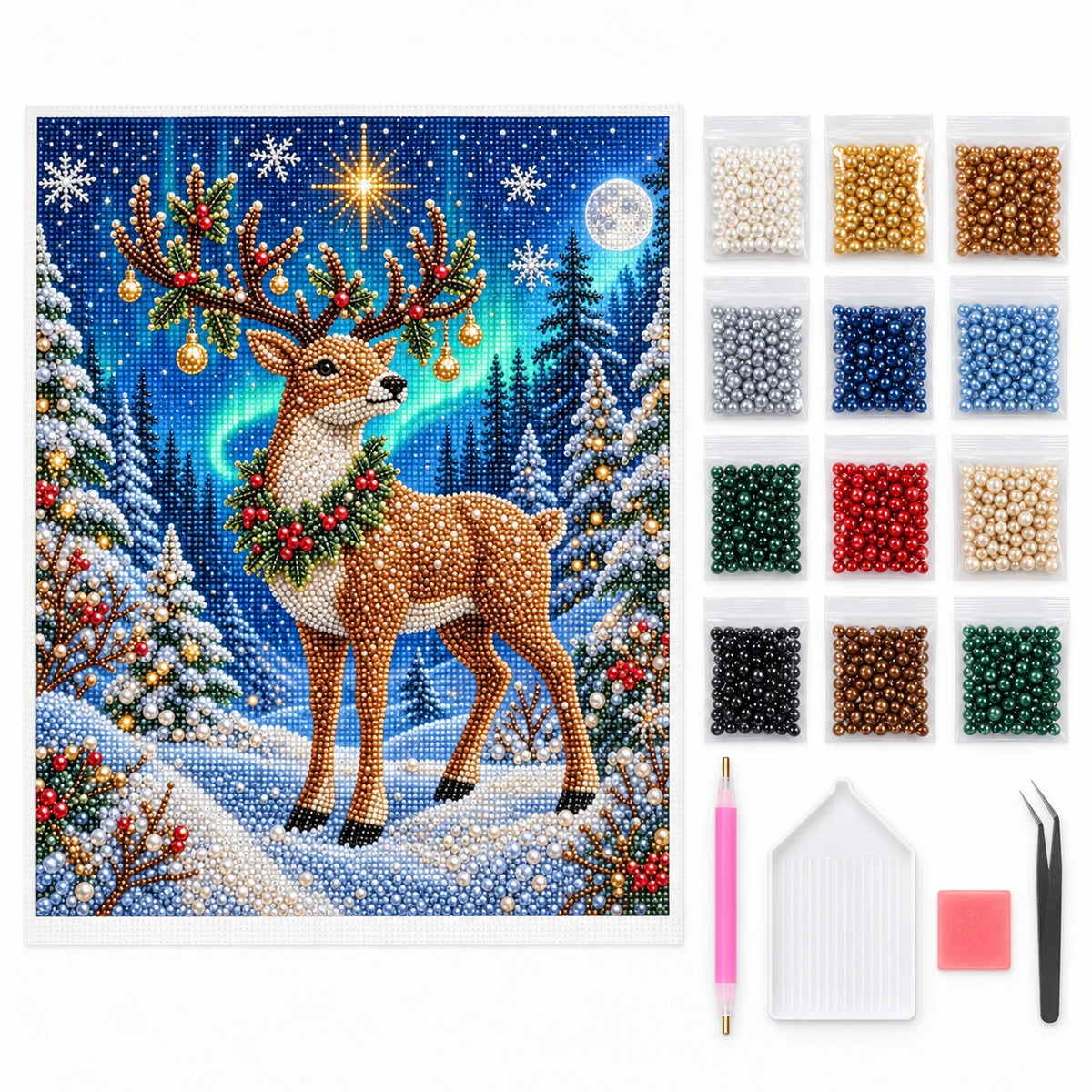 Aurora Christmas Reindeer pearl painting kit – kit image