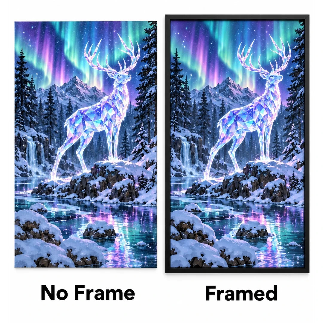 Aurora Crystal Stag Diamond Painting Kit No Frame and Framed comparison