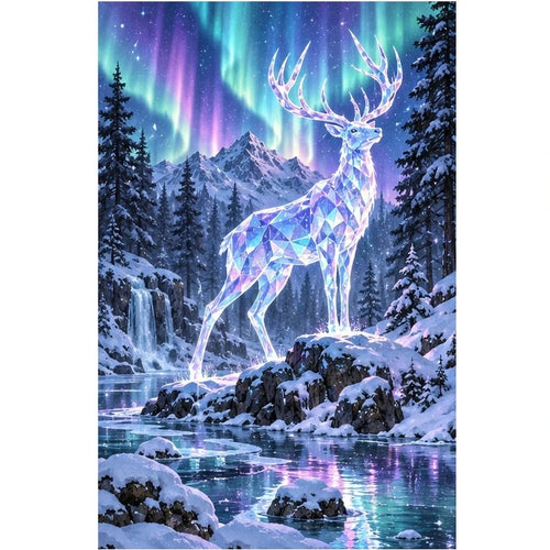 Aurora Crystal Stag Diamond Painting Kit original artwork on white background