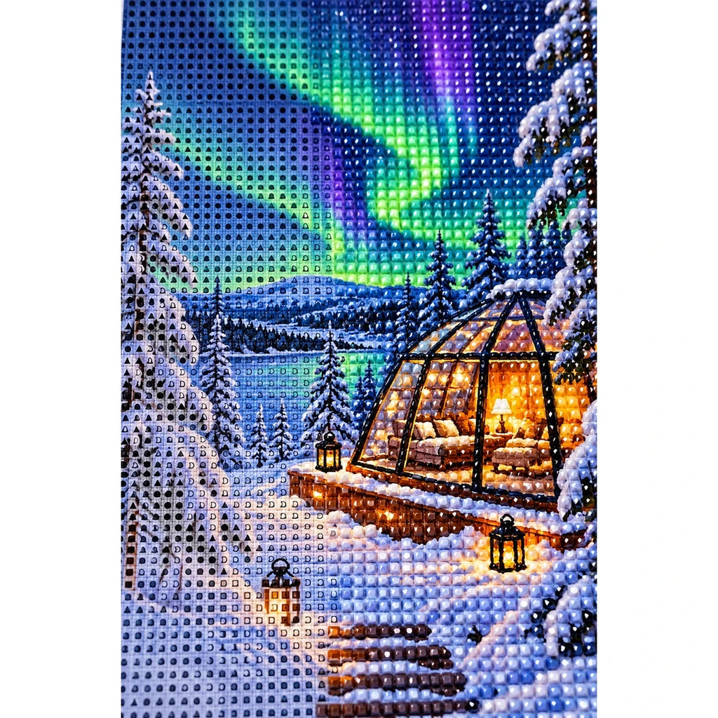 Aurora Glass Cabin Winter diamond and canvas detail