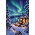 Aurora Glass Cabin Winter original artwork on white background