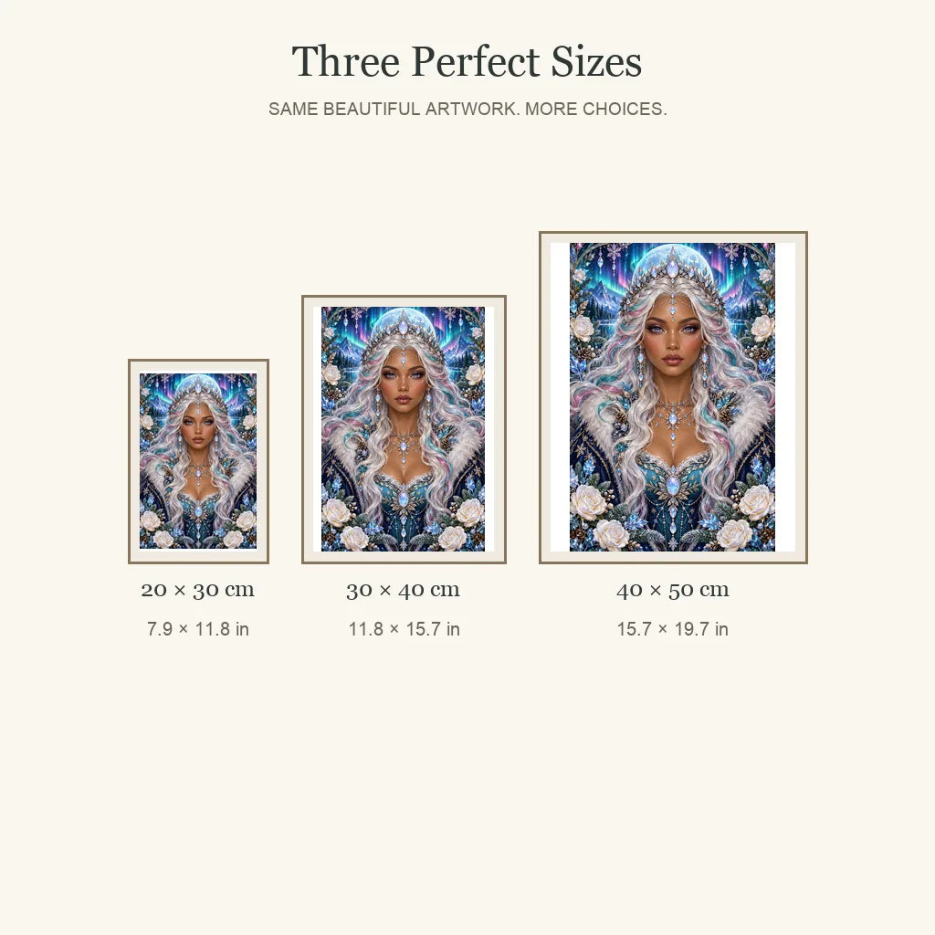 Aurora Opal Oracle diamond painting in 20 by 30, 30 by 40, and 40 by 50 centimeter sizes
