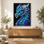 Aurora Prism Mosaic Dragon finished diamond painting in a home interior