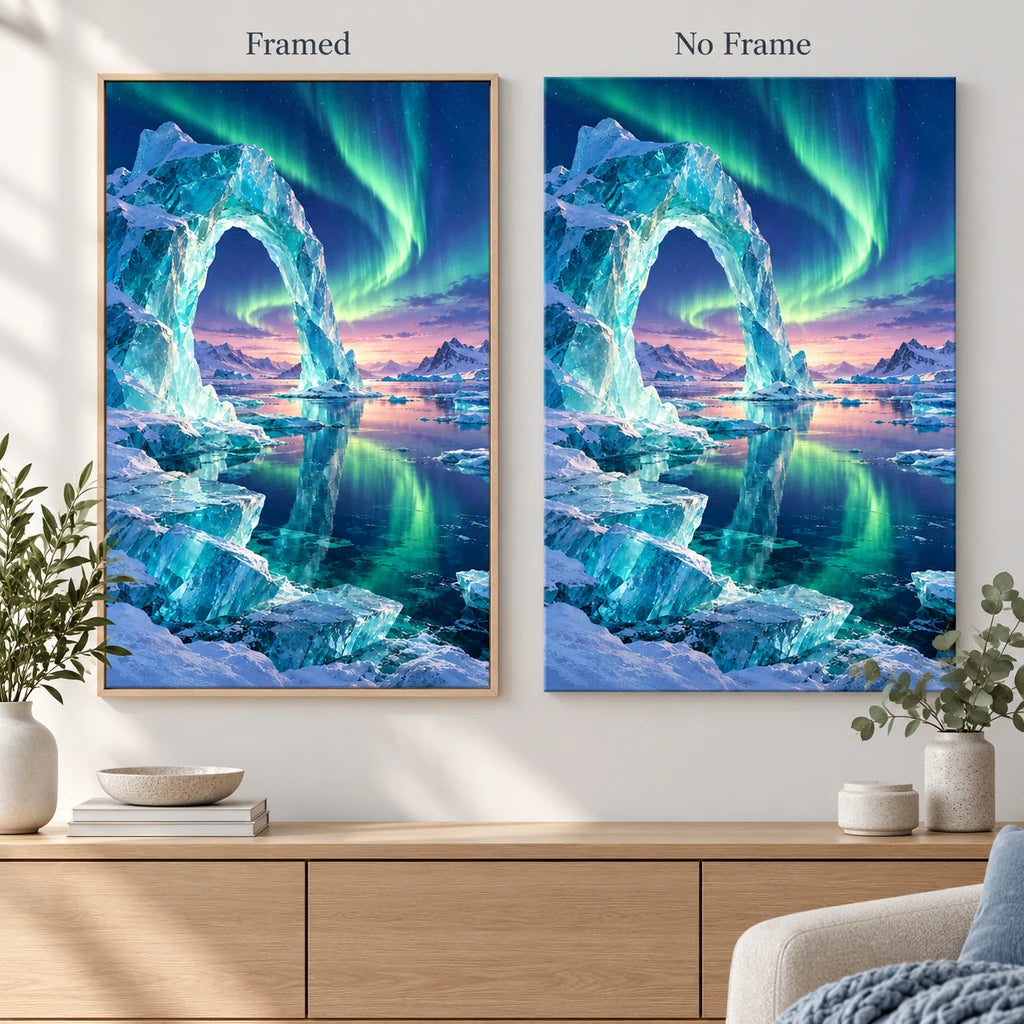 Framed and no-frame options for the aurora sculpted ice bay diamond painting
