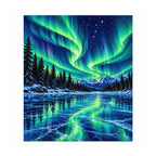 White-background finished diamond painting of Aurora Spruce Forest.