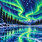 Close-up of drill details in the Aurora Spruce Forest diamond painting.