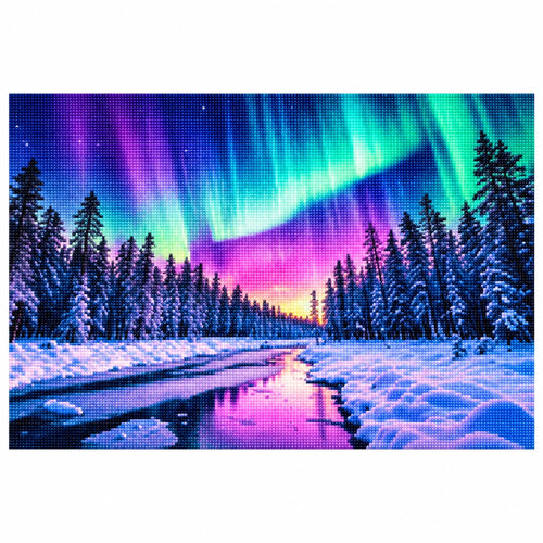 Aurora Winter Lake Diamond Painting Kit finished landscape diamond painting product