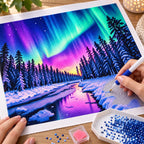 Aurora Winter Lake Diamond Painting Kit diamond painting process