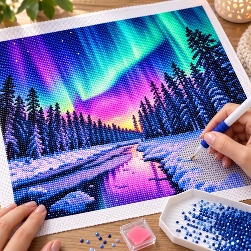 Aurora Winter Lake Diamond Painting Kit diamond painting process