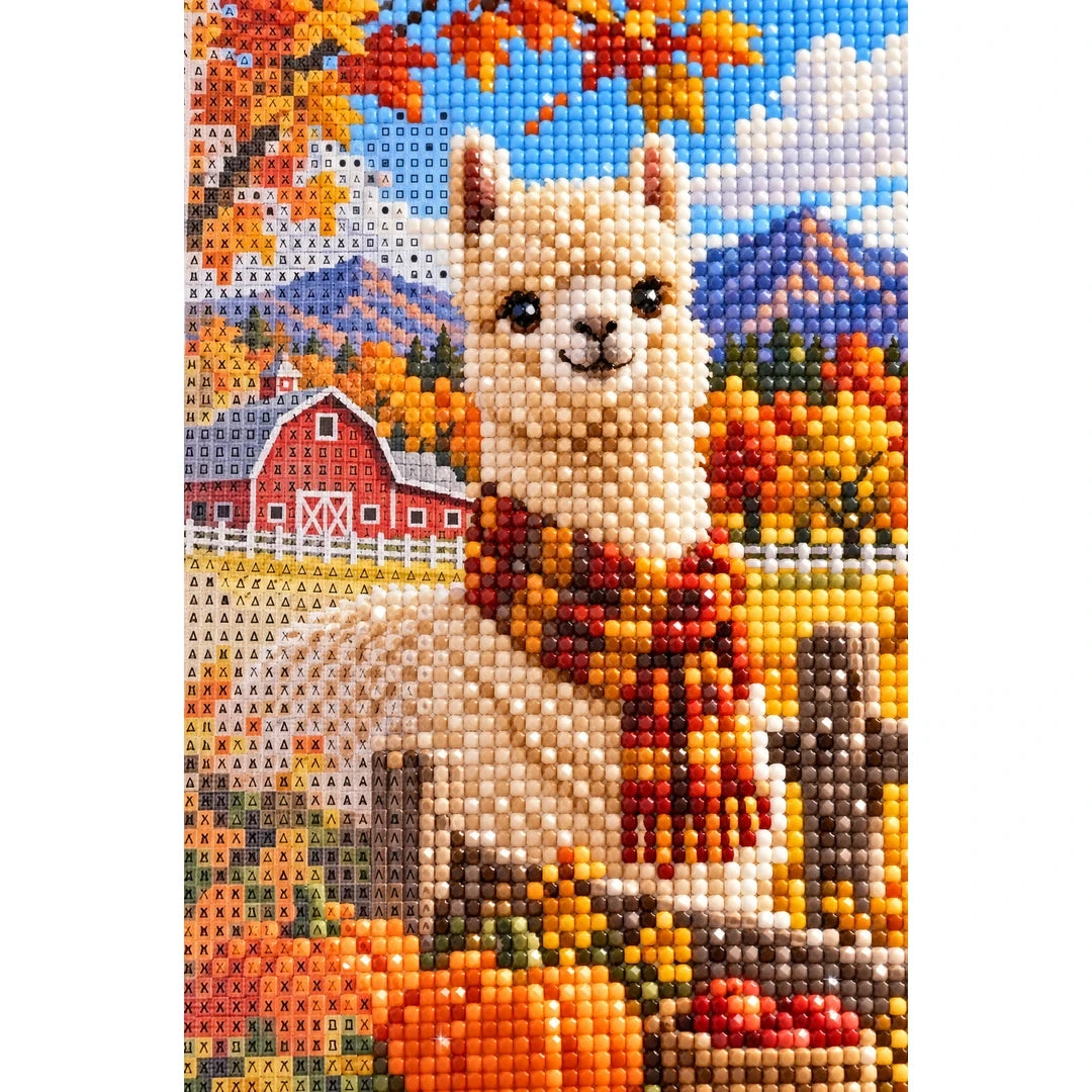 Autumn Alpaca Farm Diamond Painting Kit diamond and canvas detail