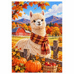Autumn Alpaca Farm Diamond Painting Kit finished diamond artwork on white background
