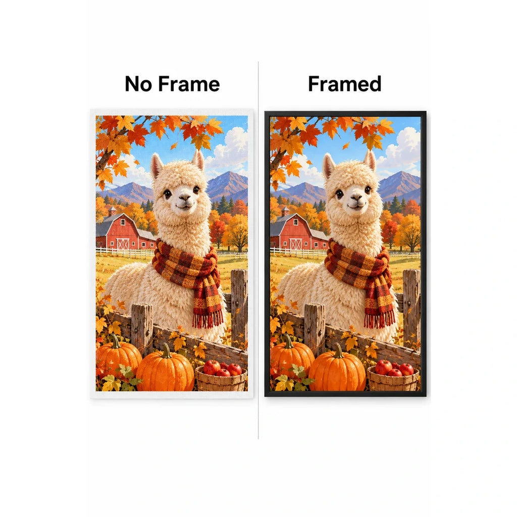 Autumn Alpaca Farm Diamond Painting Kit No Frame and Framed comparison