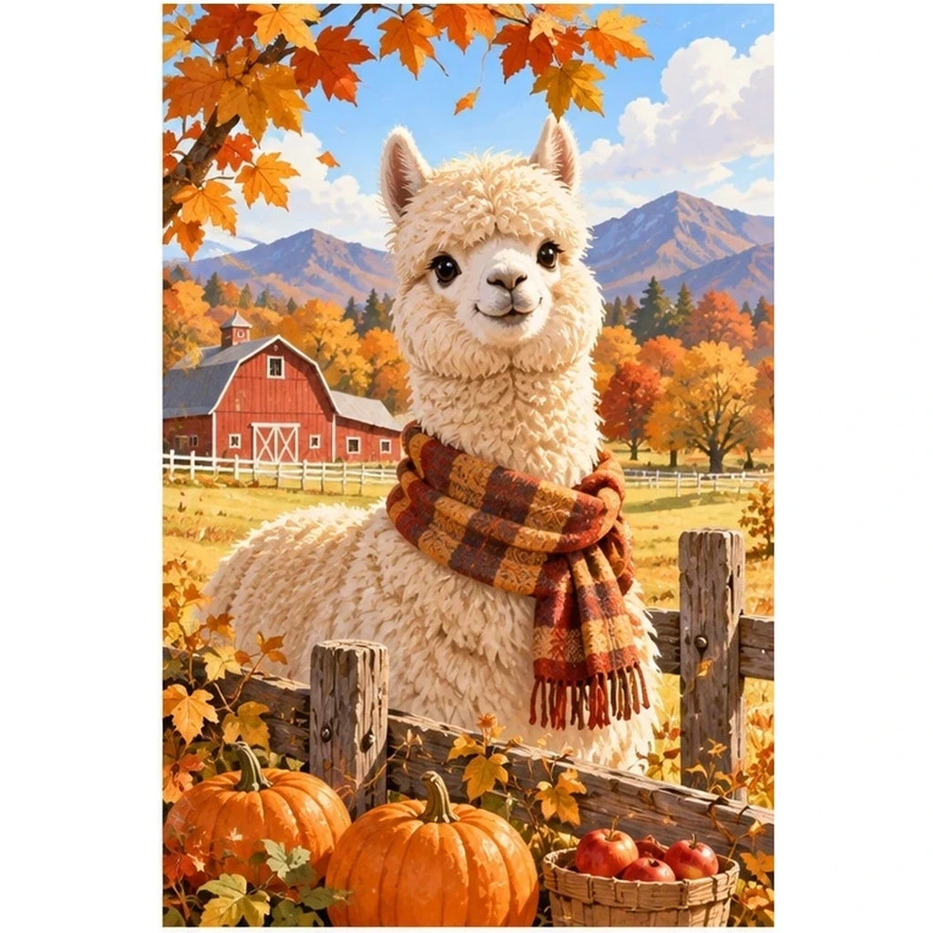 Autumn Alpaca Farm original artwork on white background