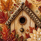 Autumn Birdhouse and Flowers Pearl Diamond Painting Kit detail image