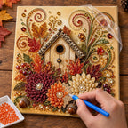 Autumn Birdhouse and Flowers Pearl Diamond Painting Kit process image