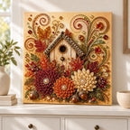 Autumn Birdhouse and Flowers Pearl Diamond Painting Kit room image
