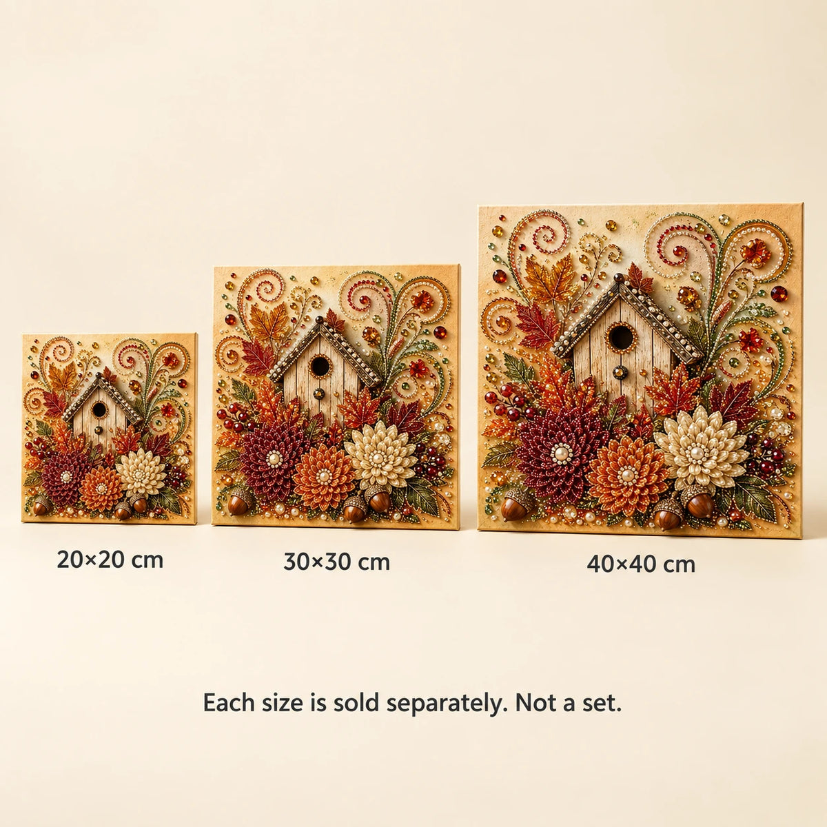 Autumn Birdhouse and Flowers Pearl Diamond Painting Kit size image
