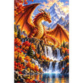 Autumn Dragon Mountain Lake — original artwork on a clean white background
