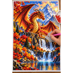 Autumn Dragon Mountain Lake — diamond painting process with applicator pen