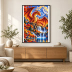 Autumn Dragon Mountain Lake — finished diamond painting displayed in a home interior