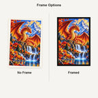 Autumn Dragon Mountain Lake — No Frame and Framed style comparison