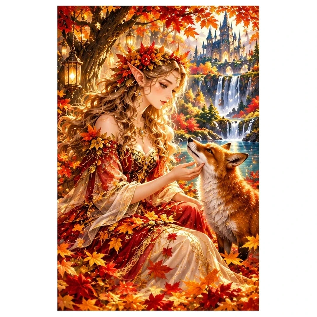 Autumn Dryad Red Fox original artwork on white