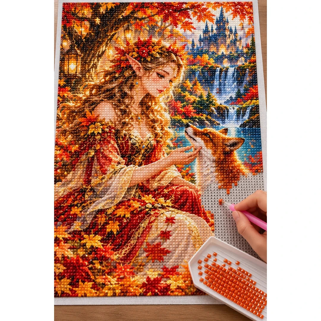 Autumn Dryad Red Fox diamond painting process