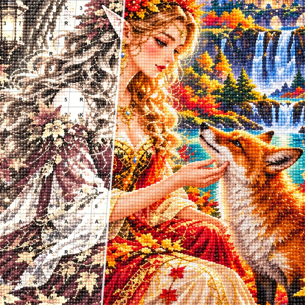 Autumn Dryad Red Fox canvas and resin drill detail